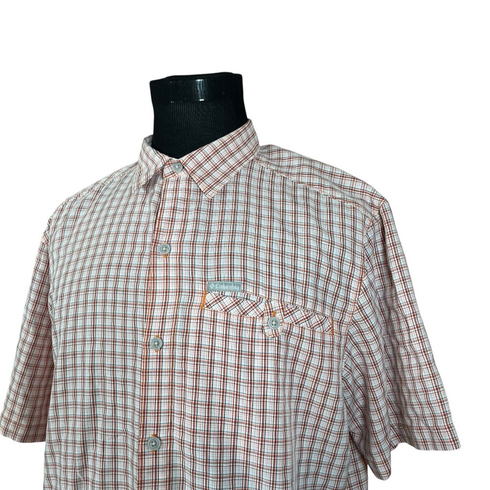 Columbia Men's Pink Orange Black Check Short Sleeve Button Front Shirt Large